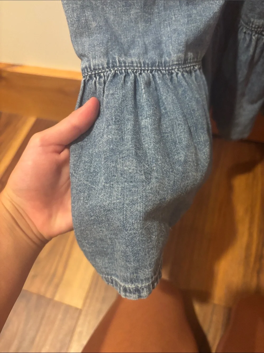 GAP Kids Blue Off-Shoulder/ on shoulder Denim Dress with Elastic Neckline